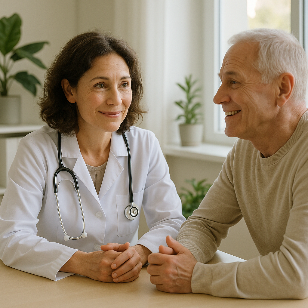 Arzt im Gespräch mit Patientin – ein Bild ganzheitlicher Gesundheitsförderung